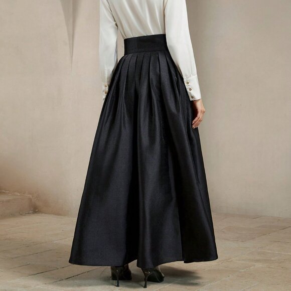 Black Elegant Women's High-Waisted Puff Skirt - Picture 2 of 7